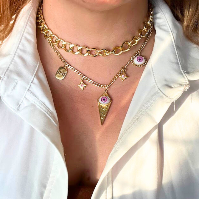CHOKER OJO ESTRELLAS ROSAS