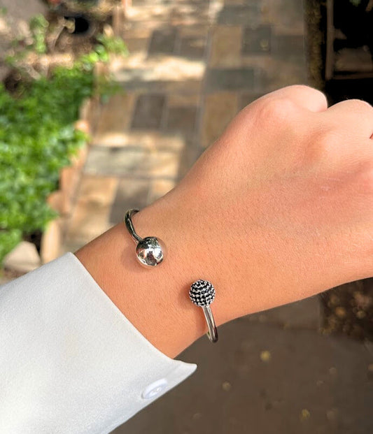 PULSERA DOS BOLITAS ZIRCONIA PLATA